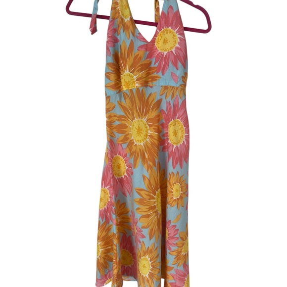 Liz Claiborne 100% linen Floral Midi Dress, halter top- Orange and Pink, Size 10 - Picture 3 of 12